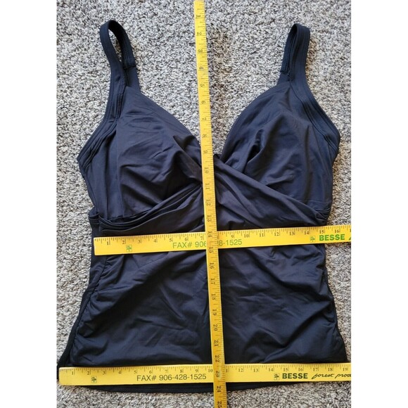 Lands' End Swim Top Black 14 DD Wrap Front Tankini (L) Solid Underwire S74 - Picture 2 of 5